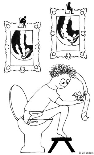La mejor postura para defecar. Ilustración Jill Enders